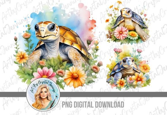 Download Watercolor Floral Turtle PNG Design - Floral turtle png Collection